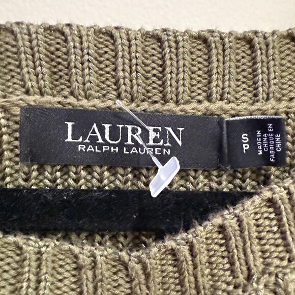 Lauren Ralph Lauren Cable-Knit Cotton-Blend Sweater in Olive Fern Size S - Picture 3 of 6